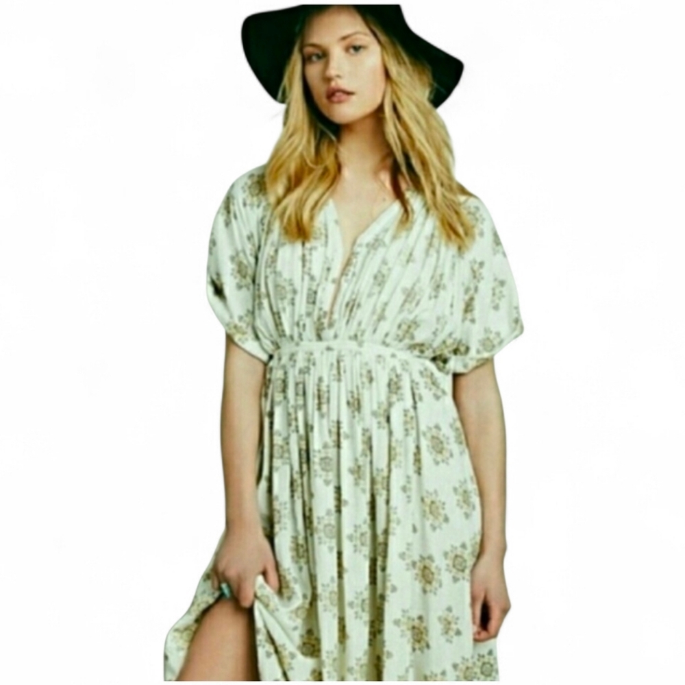 FREE PEOPLE X REVOLVE Oasis Boho Kimono Sleeve Maxi Dress Vanilla Combo - Small - Picture 6 of 12